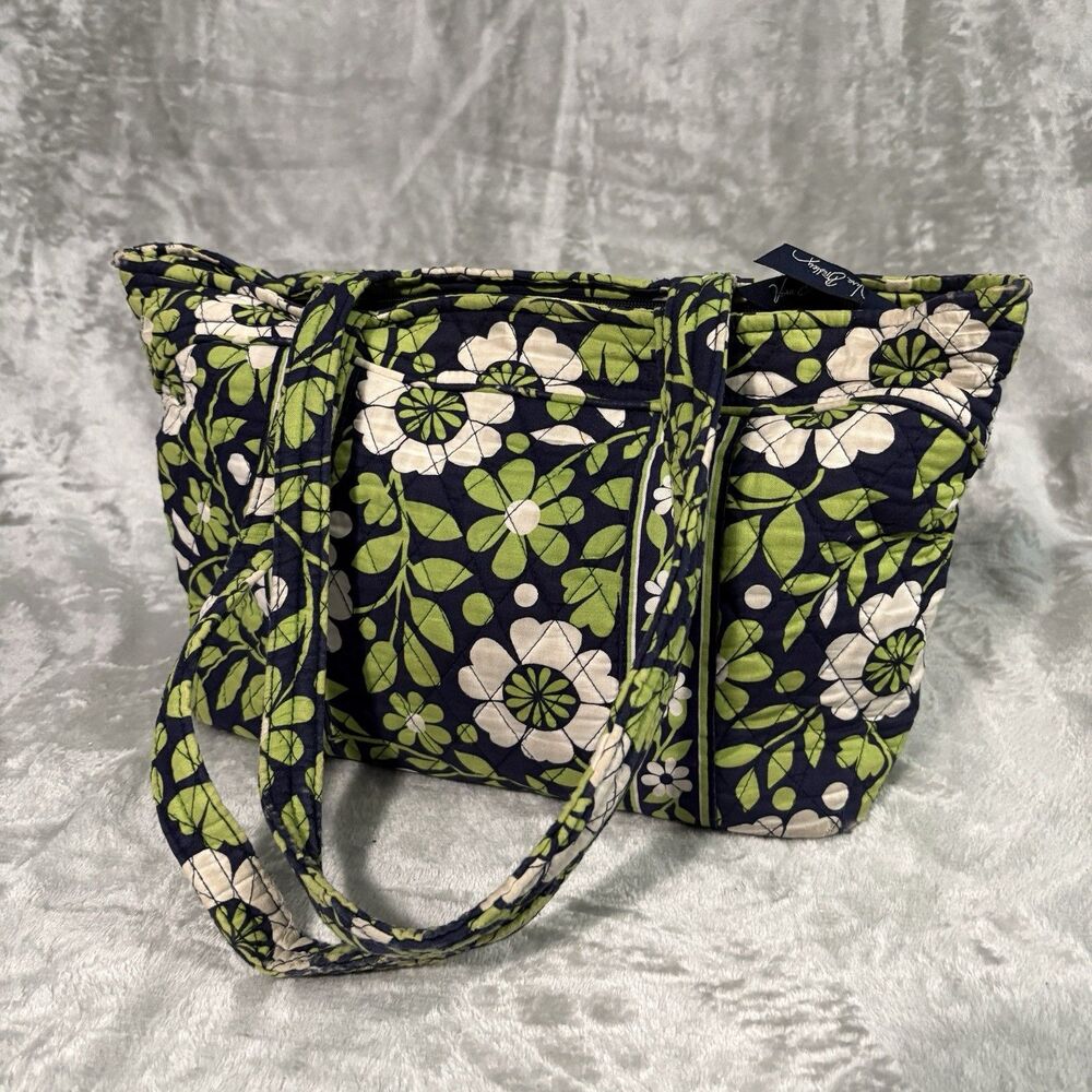 Vera Bradley Cambridge Shoulder Bag Quilted Green Blue Floral Tote Retired 2007